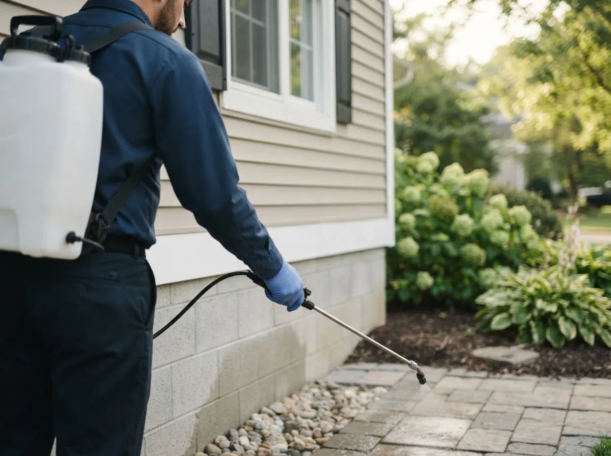 Pest control technician inspecting a home in Middleville, NY